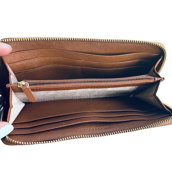 MICHAEL KORS BROWN LEATHER ZIP AROUND WALLET WITH GOLD TRIM - Picture 4 of 7